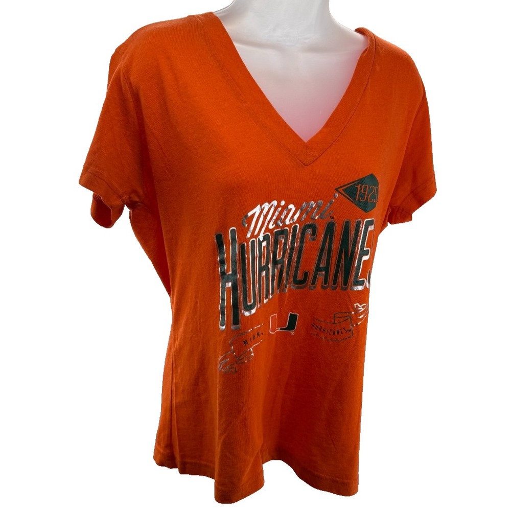 Rivalry Threads Miami Hurricanes Orange V-Neck Graphic Tee Shirt Womens XL